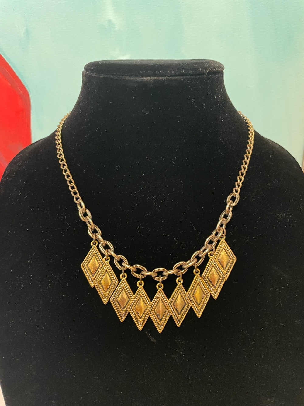 Marie Chavez Gold-Tone Geometric Drop Necklace Substantial Statement Piece!
